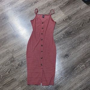 Red ribbed stripe midi dress